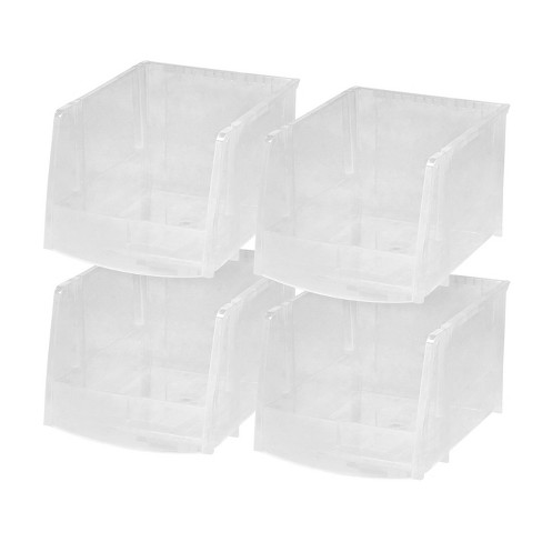 IRIS USA 4 Pack Jumbo Plastic Open Front Stackable Storage Bin, Clear