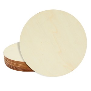 Juvale 10 Pack 8 Inch Unfinished Wood Circles for Crafts, Blank Cutout Slices for Wood Burning, Engraving, Round Wooden Discs, 1/10 Inch Thick - 1 of 4