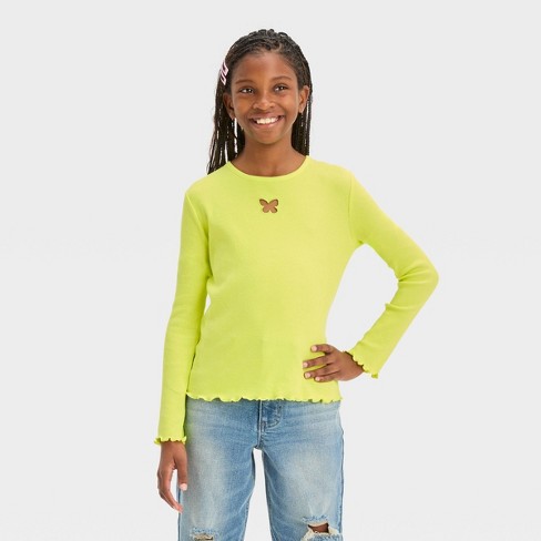 Girls' Long Sleeve T-shirt - Art Class™ Lime Green Butterfly L : Target