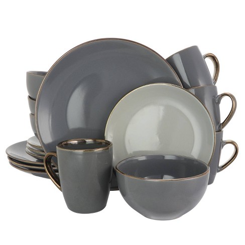 16pc Stoneware Solid Stone Dinnerware Set Gray Elama Target