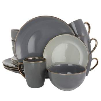 16pc Stoneware Solid Stone Dinnerware Set Gray - Elama