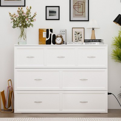 FUFU&GAGA White Full Size Murphy Bed Cabinet Dresser Bed Drawer Convert into Cube Cabinet