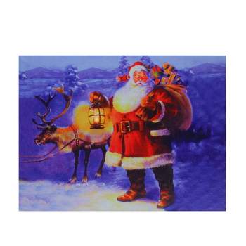 Northlight LED Lighted Santa Claus with Reindeer Christmas Canvas Wall Art 11.75" x 15.75"