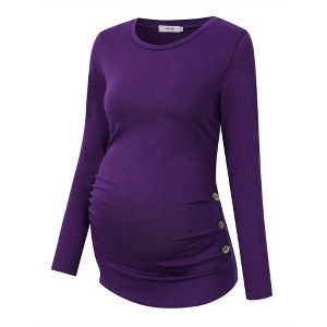 Maternity Shirt Side Button and Ruched Maternity Tunic Tops - 1 of 4