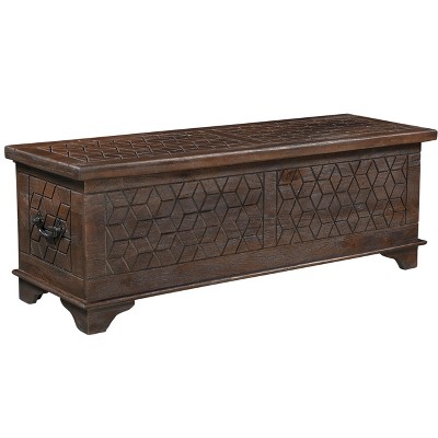 HomeRoots 52" Brown Solid Wood Geometric Storage Ottoman