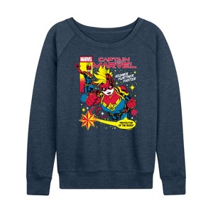 Women's - Marvel - Captain Marvel Comic Lightweight French Terry Wide Neck Long Sleeve Shirt - 1 of 4