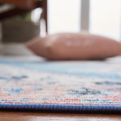 Ivory and Blue Rectangular Wool Blend Vintage Rug
