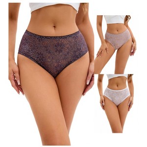 INSPIRE CHIC 3 Packs Women's Lace Mid-Waisted Briefs Breathable Underwear Available in Plus Size Panties - 1 of 4