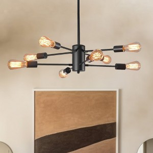DORESshop 31.5 in. 8-Light Black Industrial Straight-Arm Chandelier for Dining Room with No Bulbs Included - 1 of 4
