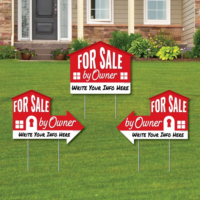 Big Dot of Happiness For Sale By Owner - Home Real Estate Yard Sign with Stakes - Double Sided Outdoor Lawn Sign - Set of 3, 1 of 9