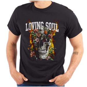 Flaming Floral Skull Loving Soul Graphic T Shirt Men or Women Brisco Brands - 1 of 4
