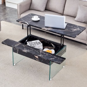 Versatile Black Marble Lift-Top Coffee Table with Glass Legs, for Home & Office - 1 of 3