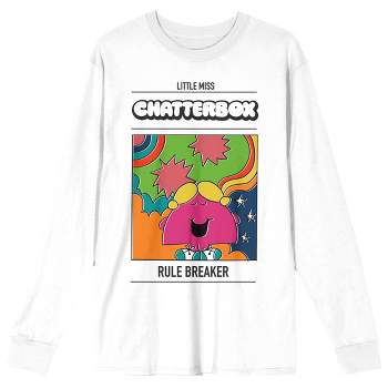 Mr. Men And Little Miss Classic Little Miss Chatterbox Crew Neck Long Sleeve Women's White Tee