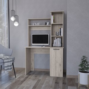 TIRAMISUBEST Computer Desk with Hutch and 3-Tier Storage Shelves Buffet Cabinet with Storage - Beige - 1 of 4