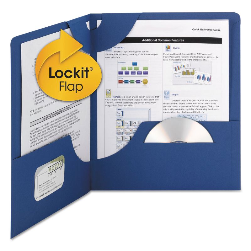 Smead Lockit Two-Pocket Folder Textured Paper 11 x 8 1/2 DK Blue 25/BX 87982, 1 of 9