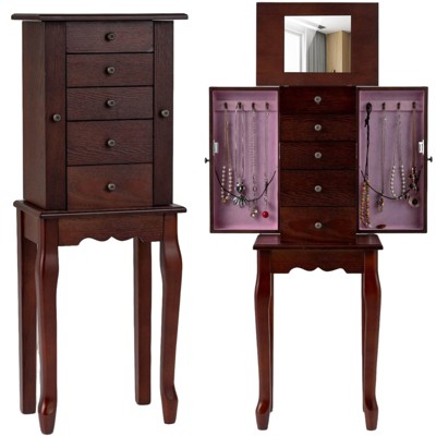Costway Jewelry Cabinet Storage Chest Standing Organizer Mirror White Black