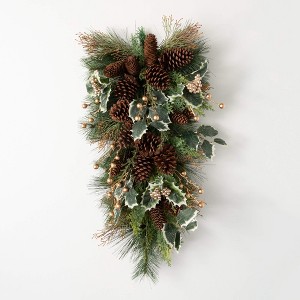 29"H Sullivans Gold Holly And Pine Swag, Green - 1 of 2