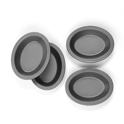 Mini Nonstick Steel Gray Oval Pie Dish Set (4 Pieces)