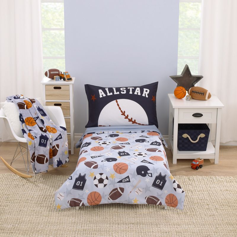 Everything Kids Sports Gray, Navy, Orange, and Brown Super Soft Toddler Blanket, 5 of 6