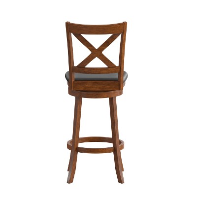 Antique Oak Crossback Swivel Barstool with Black Vinyl Seat