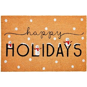HomeRoots 24" X 36" Natural Black and White Coir Happy Holidays Outdoor Christmas Door Mat - 1 of 3