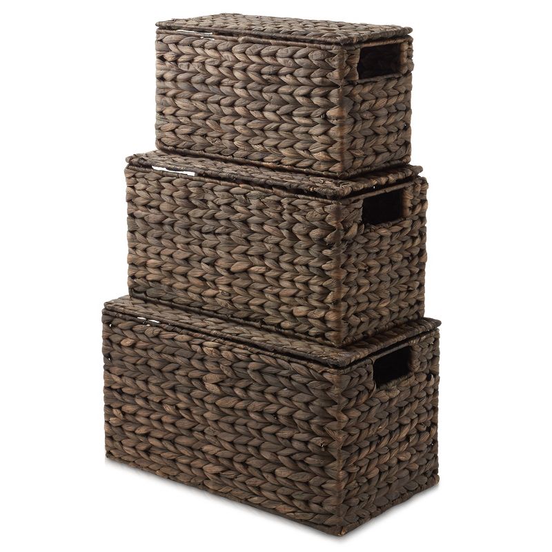 Casafield Set of 3 Water Hyacinth Storage Baskets with Lids - Small, Medium, Large - Decorative Bins for Bathroom, Closets, Laundry, Shelves, 3 of 7
