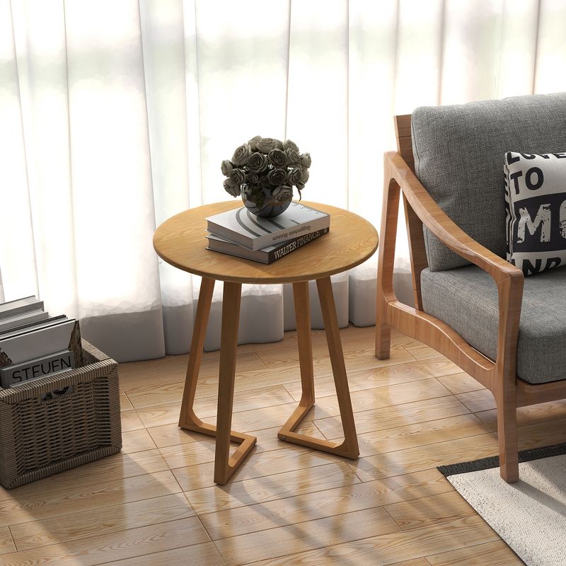 Costway 24" Round Side Table Solid Rubber Wood End Table Beside Sofa&Bed for Small Space Brown/Natural, 2 of 11