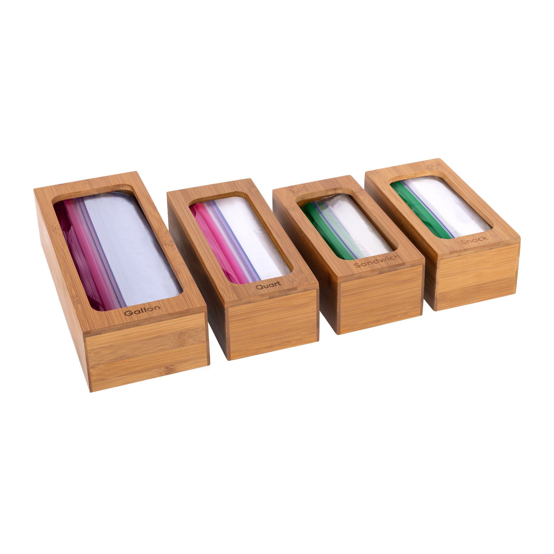 Seville Classics Bamboo Drawer Organizer Storage Bins for Plastic Bags, 4 Piece