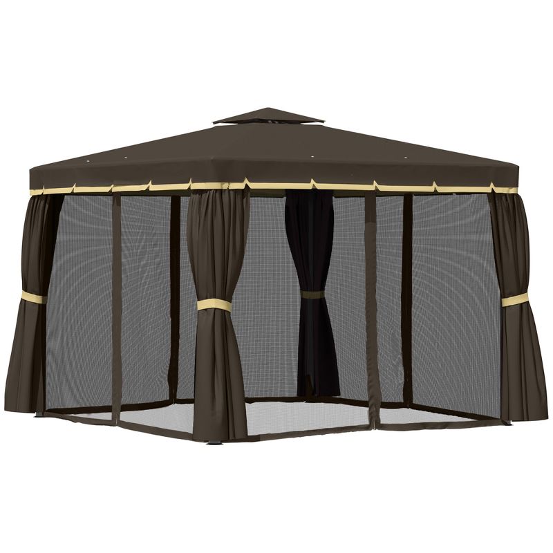 Outsunny 10' x 10' Patio Gazebo Outdoor Canopy Shelter with Double Tier Roof, Netting and Curtains for Garden, Lawn, Backyard and Deck, 4 of 7