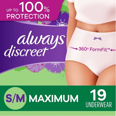 Always Discreet Incontinence & Postpartum Incontinence Underwear for Women - Maximum Protection - S/M
