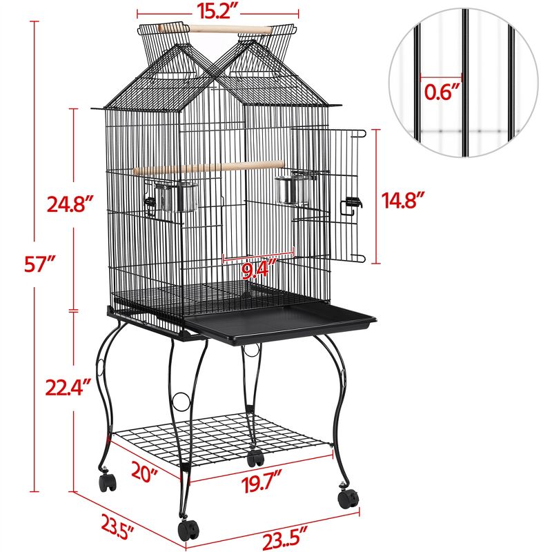 Yaheetech Open Top Metal Parrot Cage Rolling Bird Cage, 3 of 9