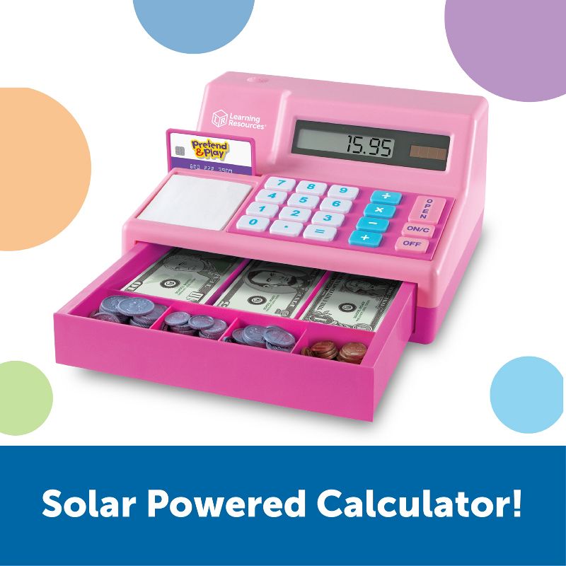 Learning Resources Pretend & Play Calculator Cash Register Pink - 73 Pieces, Ages 3+ Educational Toddler Toys, 2 of 6
