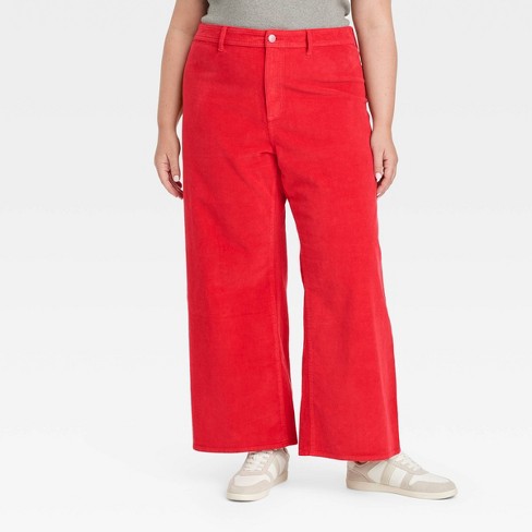 Women s High rise Corduroy Sailor Wide Leg Ankle Jeans Universal Thread Red 17 Target