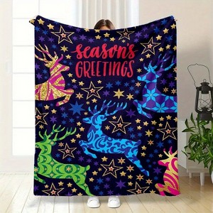 Lomsoe Colorful Christmas Deer Print Flannel Blanket - All Seasons Soft Cozy Warm Throw Blanket for Bed, Napping, Camping, Travel, Office - 1 of 4