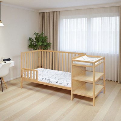 FURNIinspire Cribs Convertible Crib Baby Crib Baby Bed, Toddler Crib Changer Combo, 3 In 1 Crib Nursery Cribs For Bedroom, Brown, 71.5"*29.75"*35"