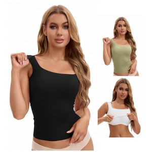 INSPIRE CHIC Women's 3 Packs U Back Tanks with Built-In Bra Silky No Show Basic Camisoles - 1 of 4