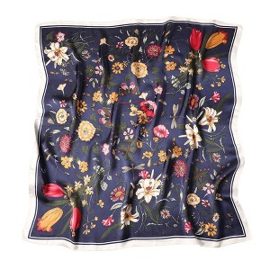 Anna-Kaci Women's Satin Floral Print Square Scarf with Elegant Vintage Inspired Design - 27.5IN×27.5IN - 1 of 3