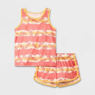Girls' 2pc Leaf Striped Pajama Set - Cat & Jack™ Peach