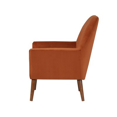 Accera Burnt Orange Velvet Mid-Century Modern Accent Chair