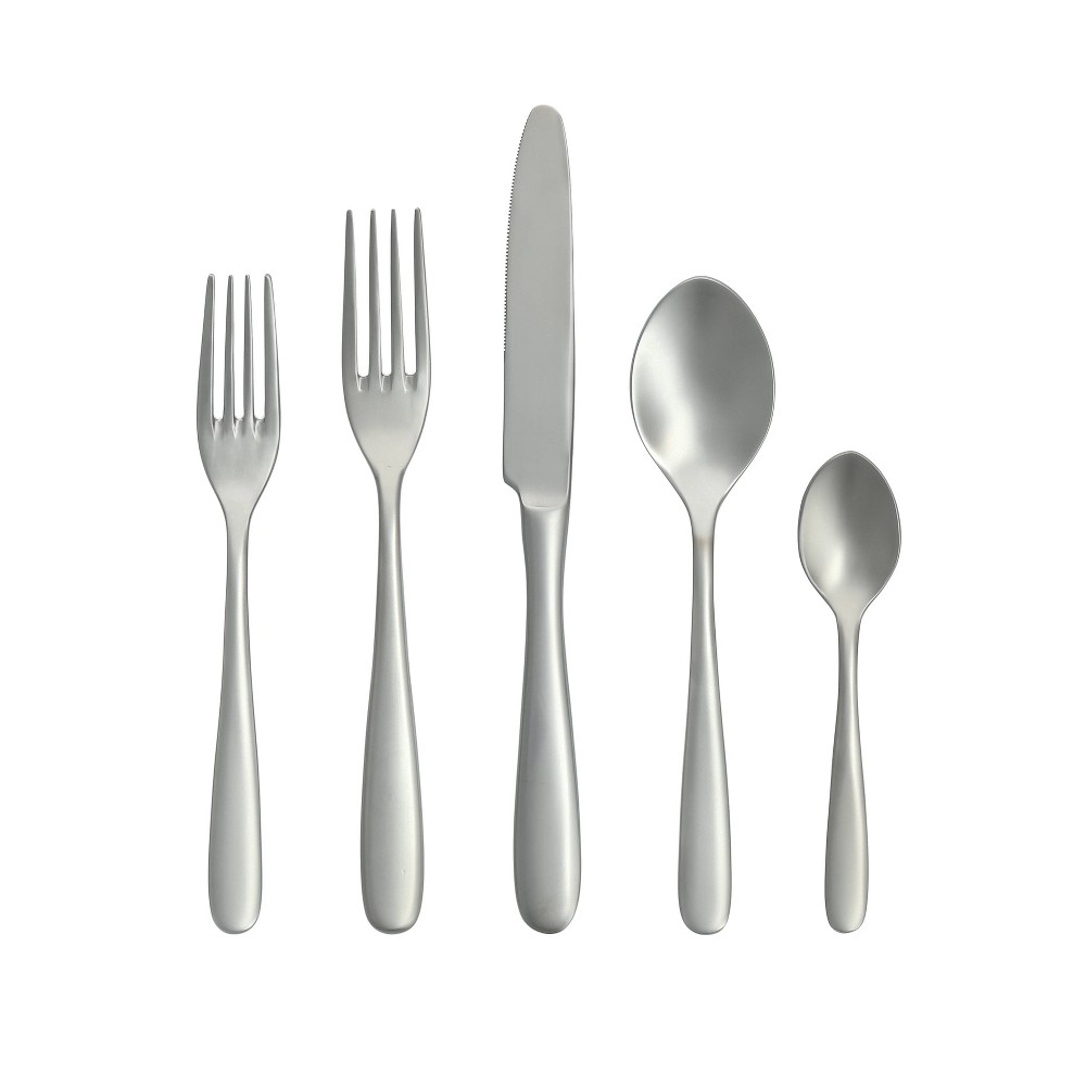 Fortessa Tableware Solutions 5pc Grand City Sandblasted Flatware Set: 18/10 Stainless Steel, Dishwasher-Safe, Service for 1