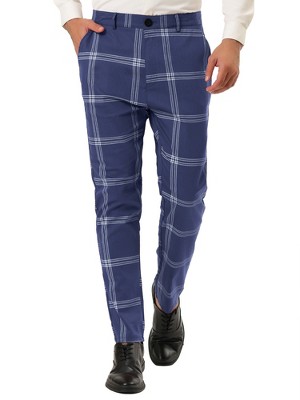 Lars Amadeus Men's Plaid Casual Slim Fit Flat Front Checked Printed Business Trousers
