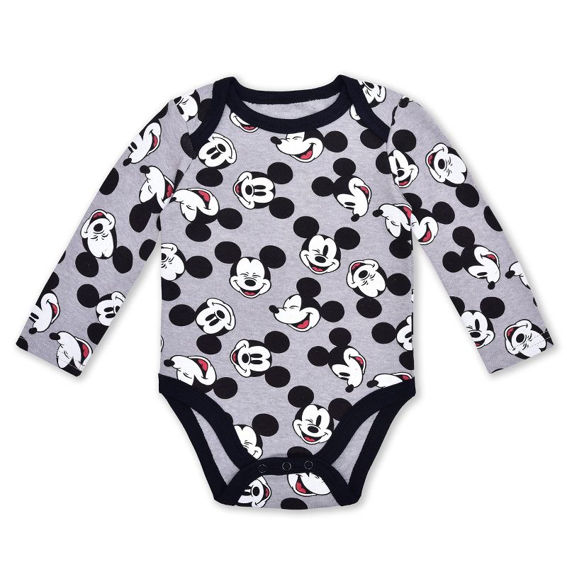 Disney Boy's 3-Pack Mickey Mouse Long Sleeve Baby Bodysuit Creeper, Cap and Jogger Pant Set for infant, 2 of 7