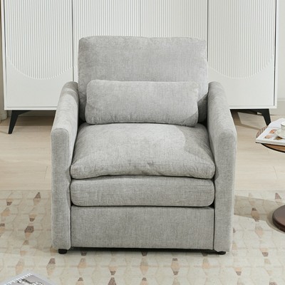 1PC Oversized Upholstered Armchair, Chenille Fabric Comfy Lounge Chair with Lumbar Pillow for Living Room or Bedroom - Coolbibila