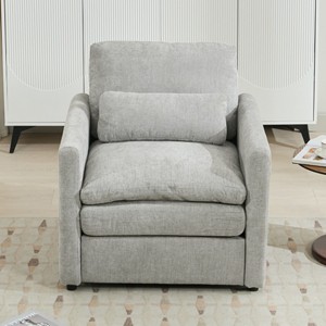 1PC Oversized Upholstered Armchair, Chenille Fabric Comfy Lounge Chair with Lumbar Pillow for Living Room or Bedroom - Coolbibila - 1 of 4