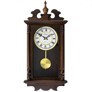 Bedford Clock Collection Leo 21 Inch Chestnut Wood Chiming Pendulum Wall Clock