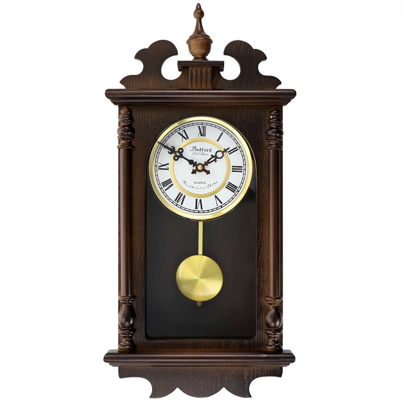Bedford Clock Collection Leo 21 Inch Chestnut Wood Chiming Pendulum Wall Clock, 1 of 9