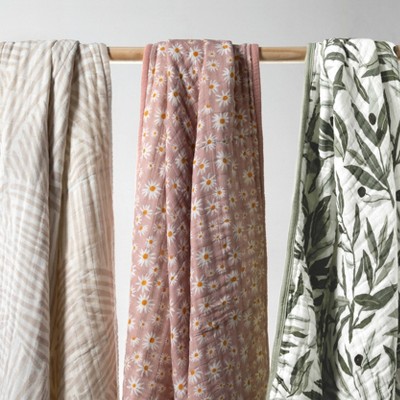 Organic Cotton Oat Stripe Toddler Quilt with Trim Embellishment