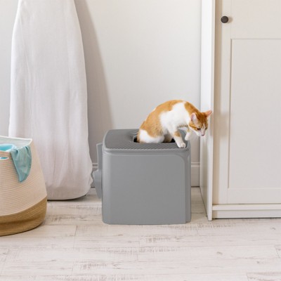 Gray Premium Top Entry Cat Litter Box with Scoop