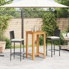 vidaXL 3-Piece Patio Bar Set-Black Poly Rattan & Solid Acacia Wood Table-Square Outdoor Garden Furniture with Cream White Cushions - 3 of 4