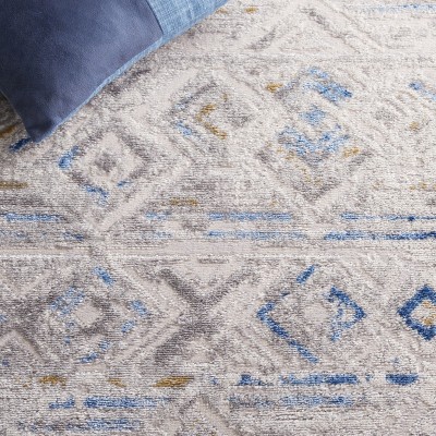 Beige and Light Blue Synthetic Square Area Rug